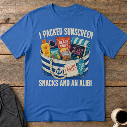 Packed Sunscreen Snacks and an Alibi T-Shirt - Royal