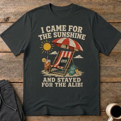 Sunshine and Alibi Beach Humor T-Shirt - Black