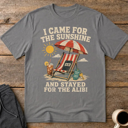 Sunshine and Alibi Beach Humor T-Shirt - Charcoal