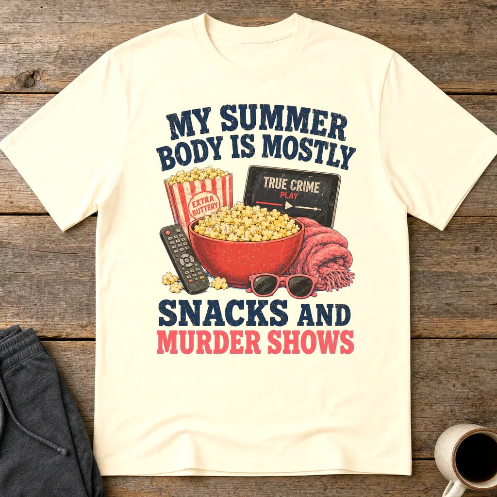 Snacks and Murder Shows T-Shirt - Natural