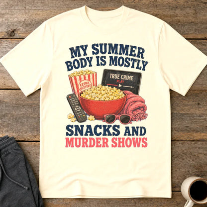 Snacks and Murder Shows T-Shirt - Natural