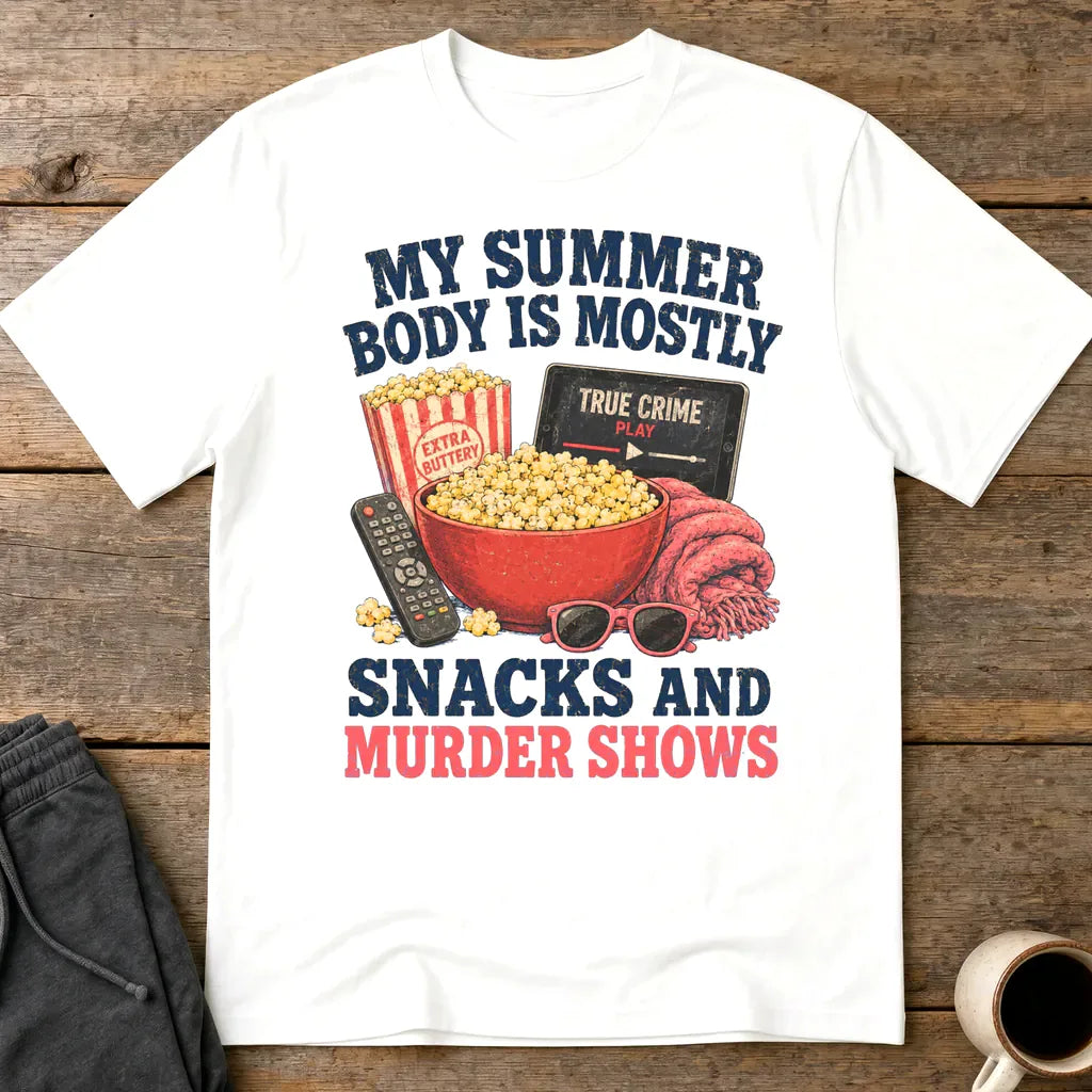 Snacks and Murder Shows T-Shirt - White