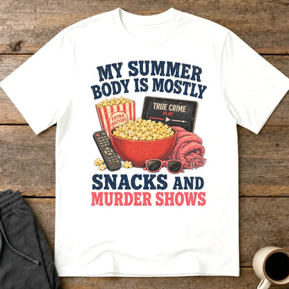Snacks and Murder Shows T-Shirt - White