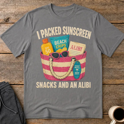 Sunscreen Snacks and an Alibi T-Shirt - Charcoal