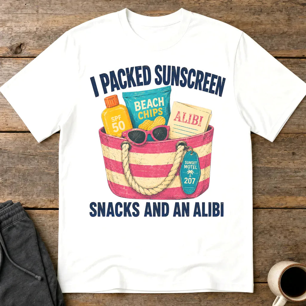 Sunscreen Snacks and an Alibi T-Shirt - White