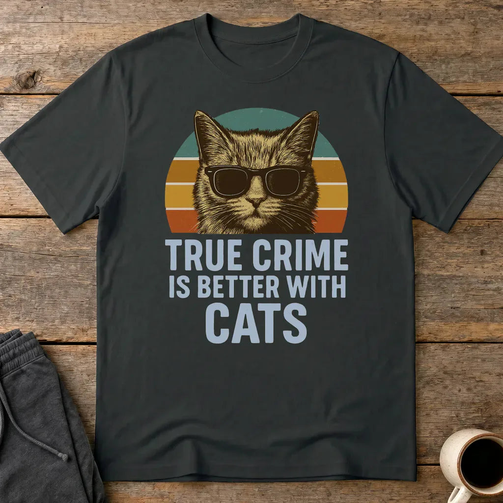 True Crime Cat Vibes T-Shirt - Black