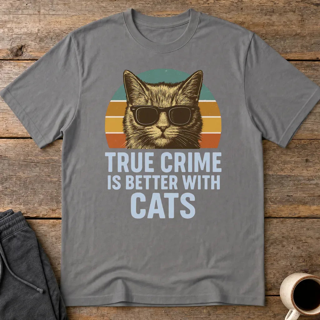 True Crime Cat Vibes T-Shirt - Charcoal