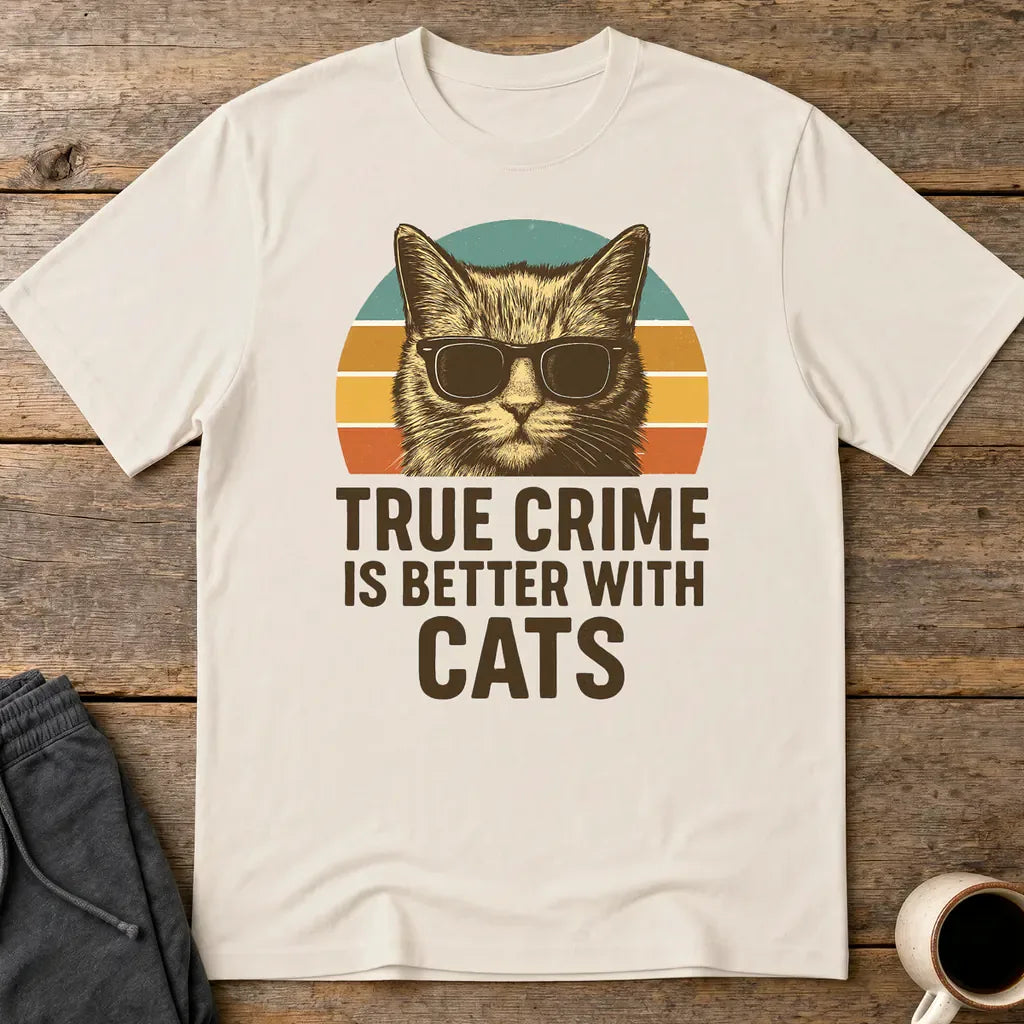 True Crime Cat Vibes T-Shirt - Ice Grey
