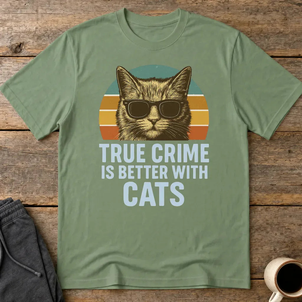 True Crime Cat Vibes T-Shirt - Military Green