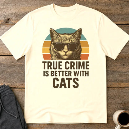 True Crime Cat Vibes T-Shirt - Natural