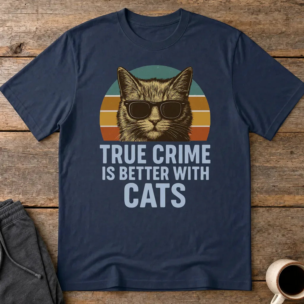 True Crime Cat Vibes T-Shirt - Navy