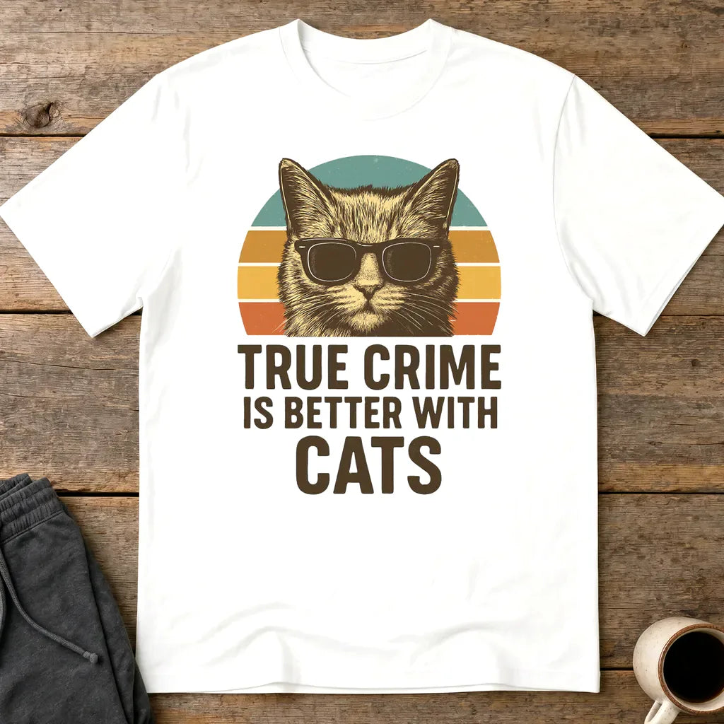 True Crime Cat Vibes T-Shirt - White