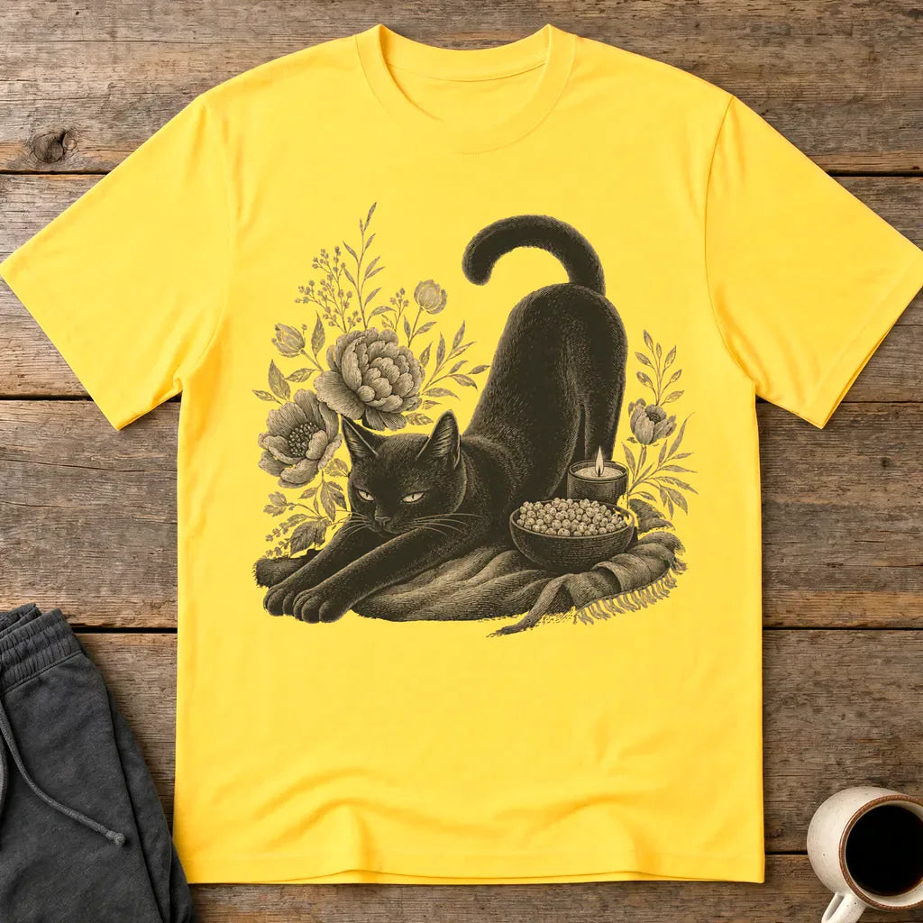 Mystic Black Cat Floral T-Shirt - Daisy