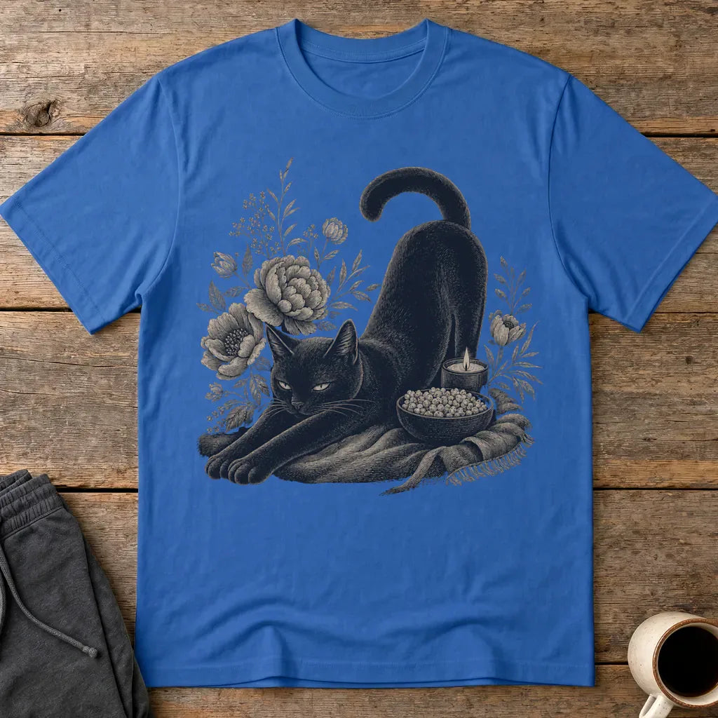 Mystic Black Cat Floral T-Shirt - Royal