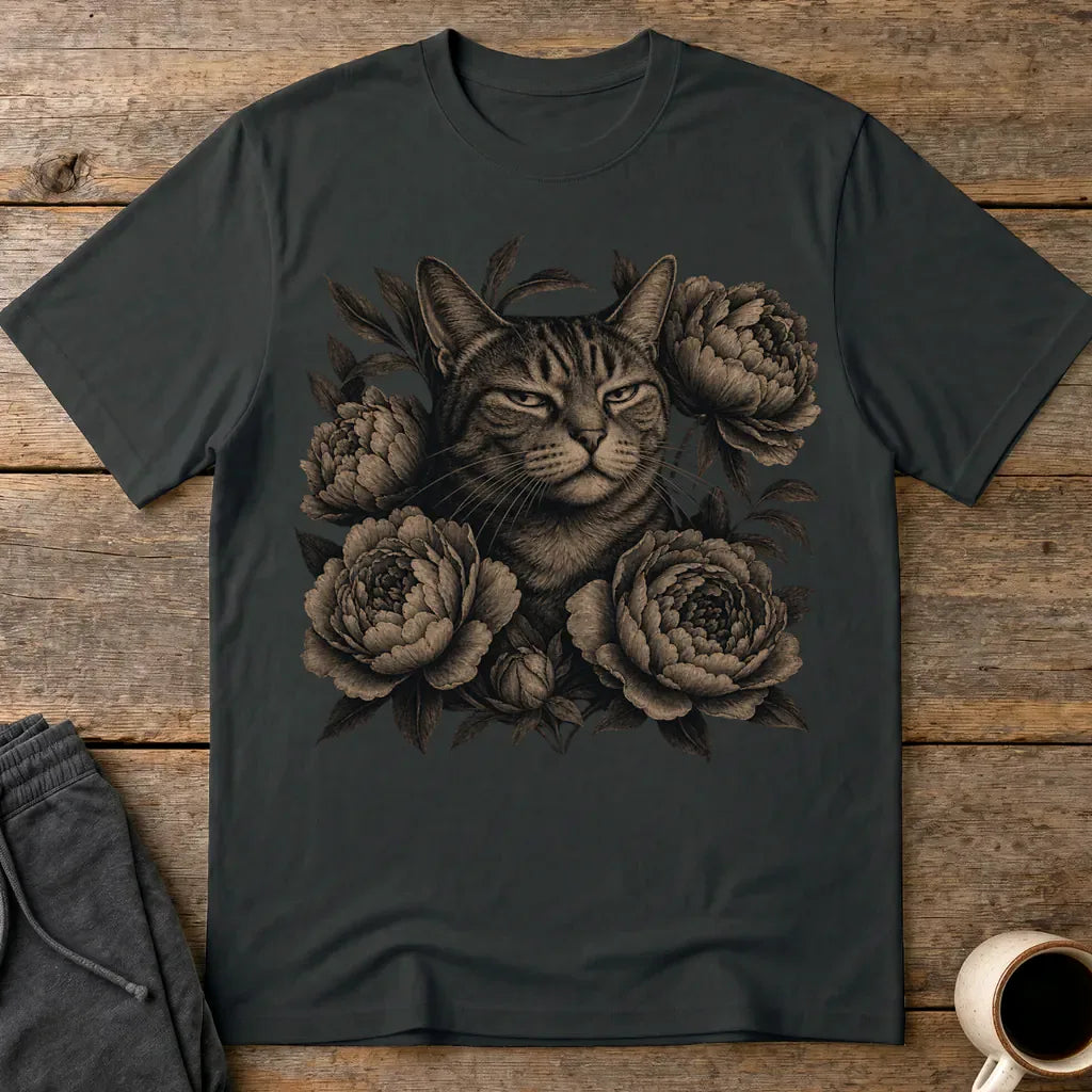 Judging Floral Cat T-Shirt - Black