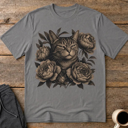 Judging Floral Cat T-Shirt - Charcoal