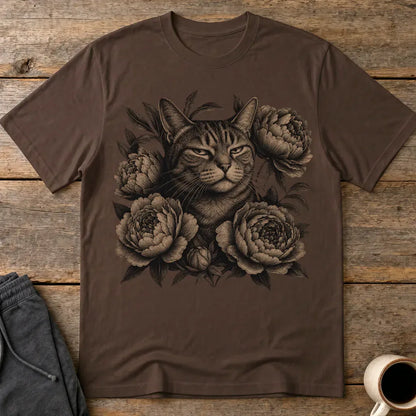 Judging Floral Cat T-Shirt - Dark Chocolate