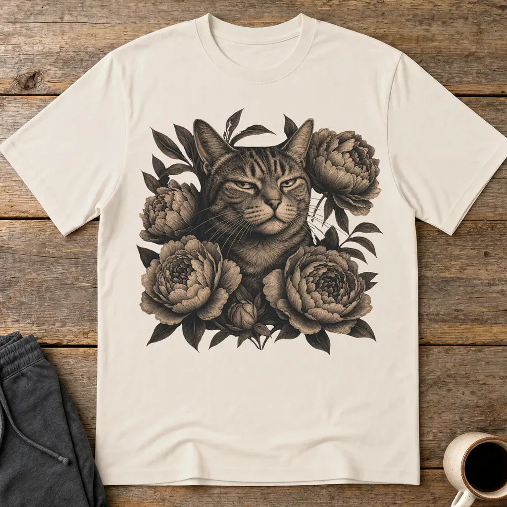 Judging Floral Cat T-Shirt - Ice Grey