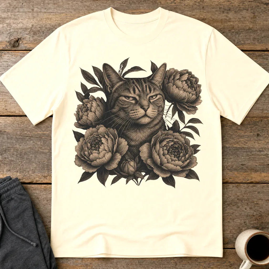Judging Floral Cat T-Shirt - Natural