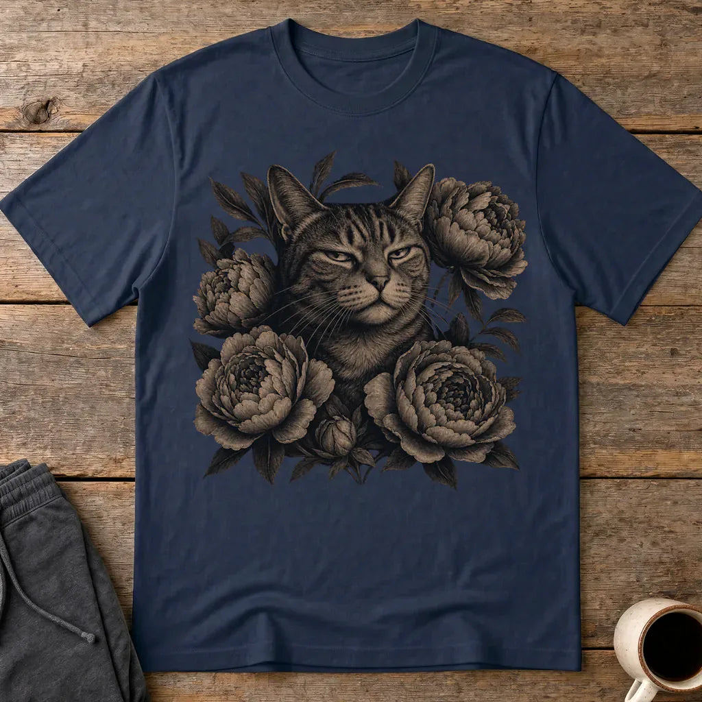 Judging Floral Cat T-Shirt - Navy