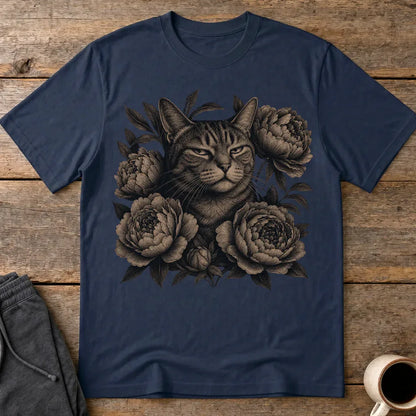 Judging Floral Cat T-Shirt - Navy