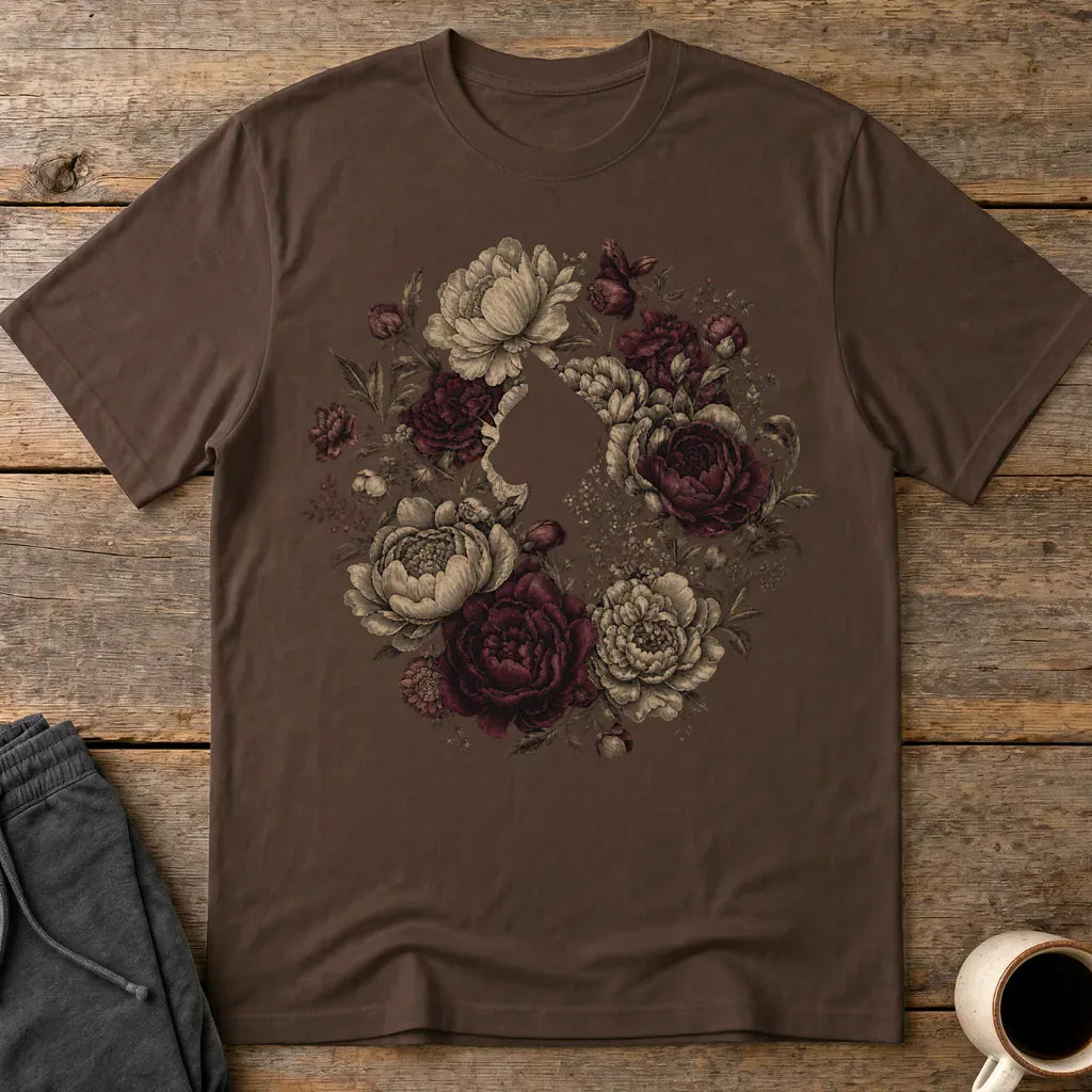 Feline Floral Wreath T-Shirt - Dark Chocolate