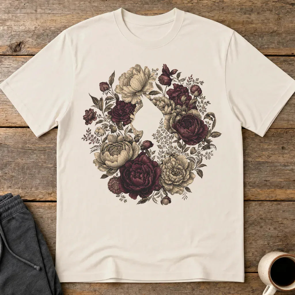 Feline Floral Wreath T-Shirt - Ice Grey