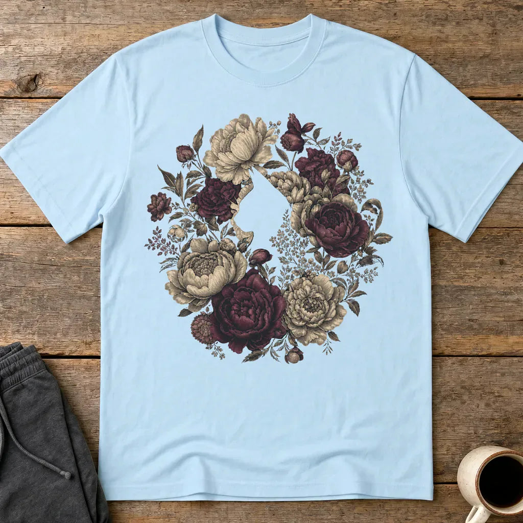 Feline Floral Wreath T-Shirt - Light Blue