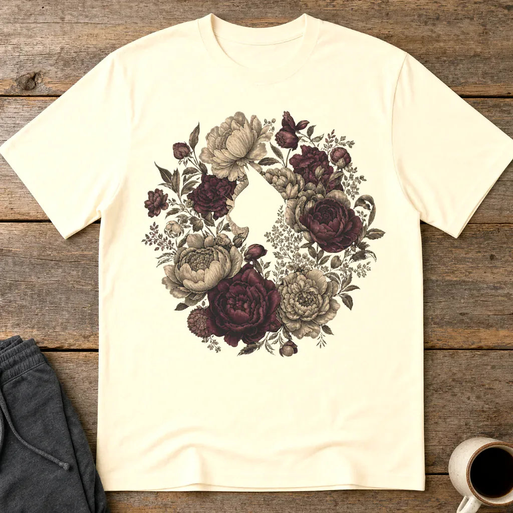 Feline Floral Wreath T-Shirt - Natural