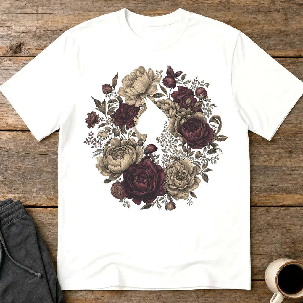 Feline Floral Wreath T-Shirt - White
