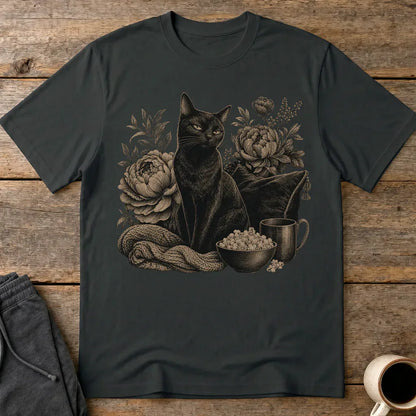 Moody Floral Cat T-Shirt - Black
