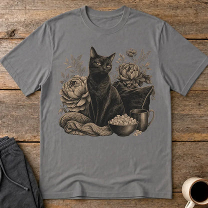 Moody Floral Cat T-Shirt - Charcoal