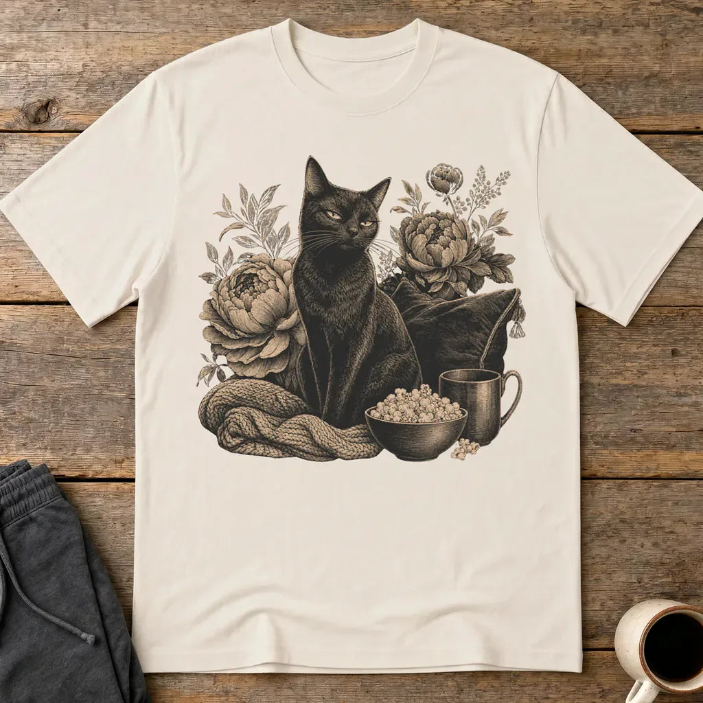 Moody Floral Cat T-Shirt - Ice Grey