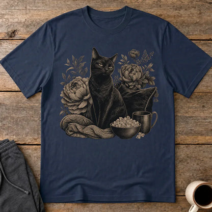 Moody Floral Cat T-Shirt - Navy