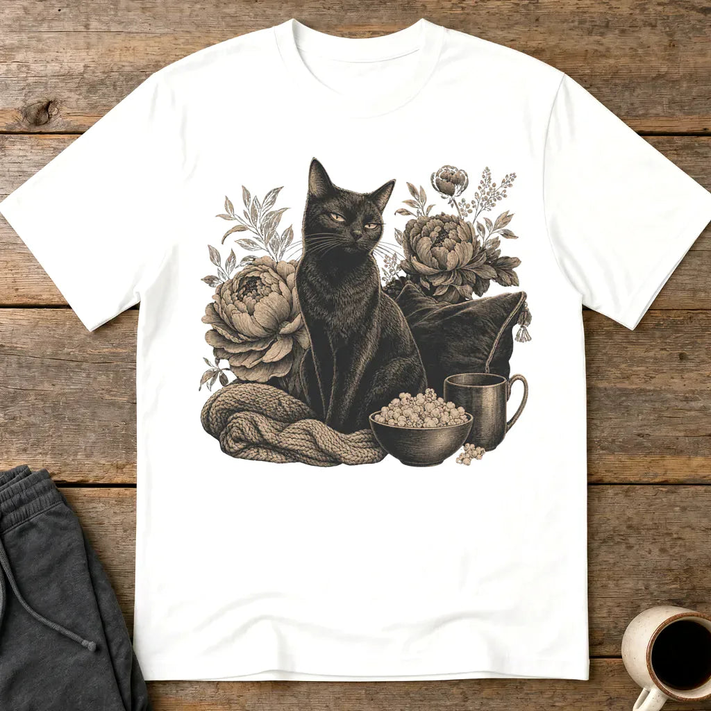 Moody Floral Cat T-Shirt - White