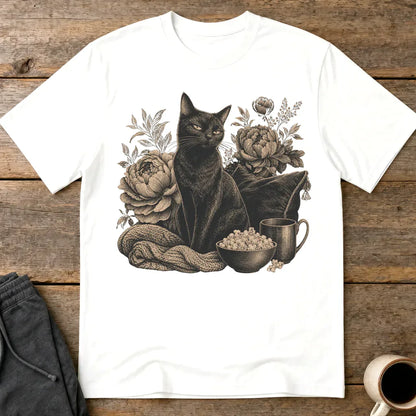 Moody Floral Cat T-Shirt - White