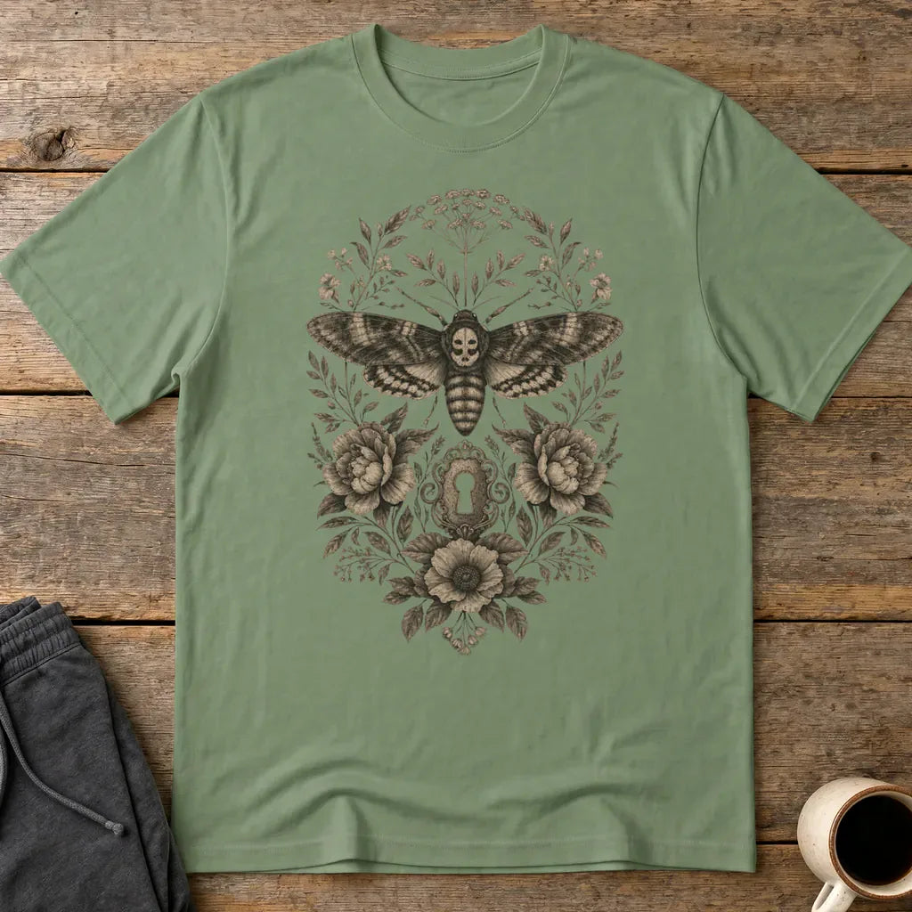Gothic Death's Head Moth T-Shirt - Military Green