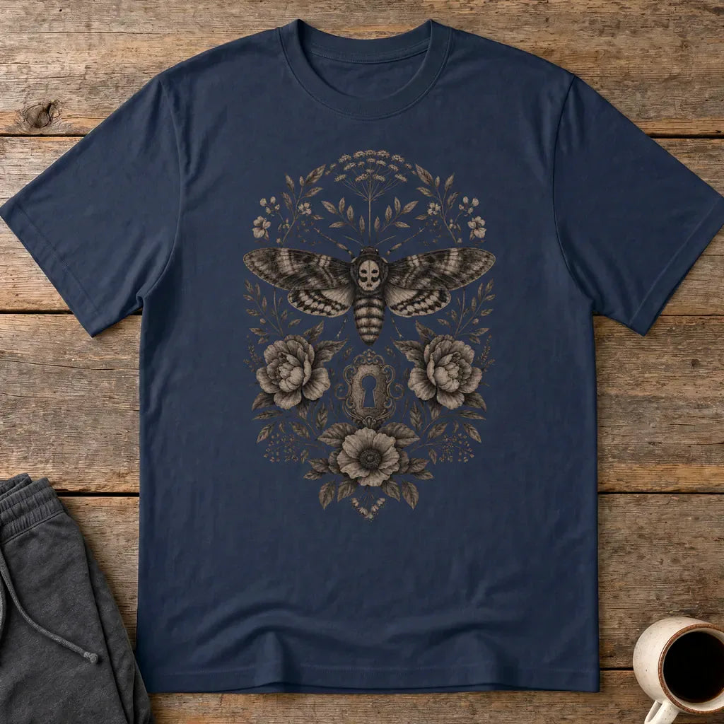 Gothic Death's Head Moth T-Shirt - Navy
