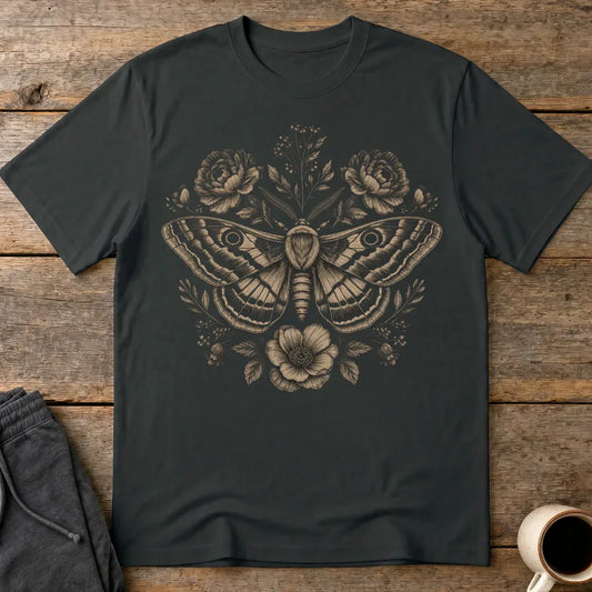 Vintage Botanical Moth T-Shirt - Black