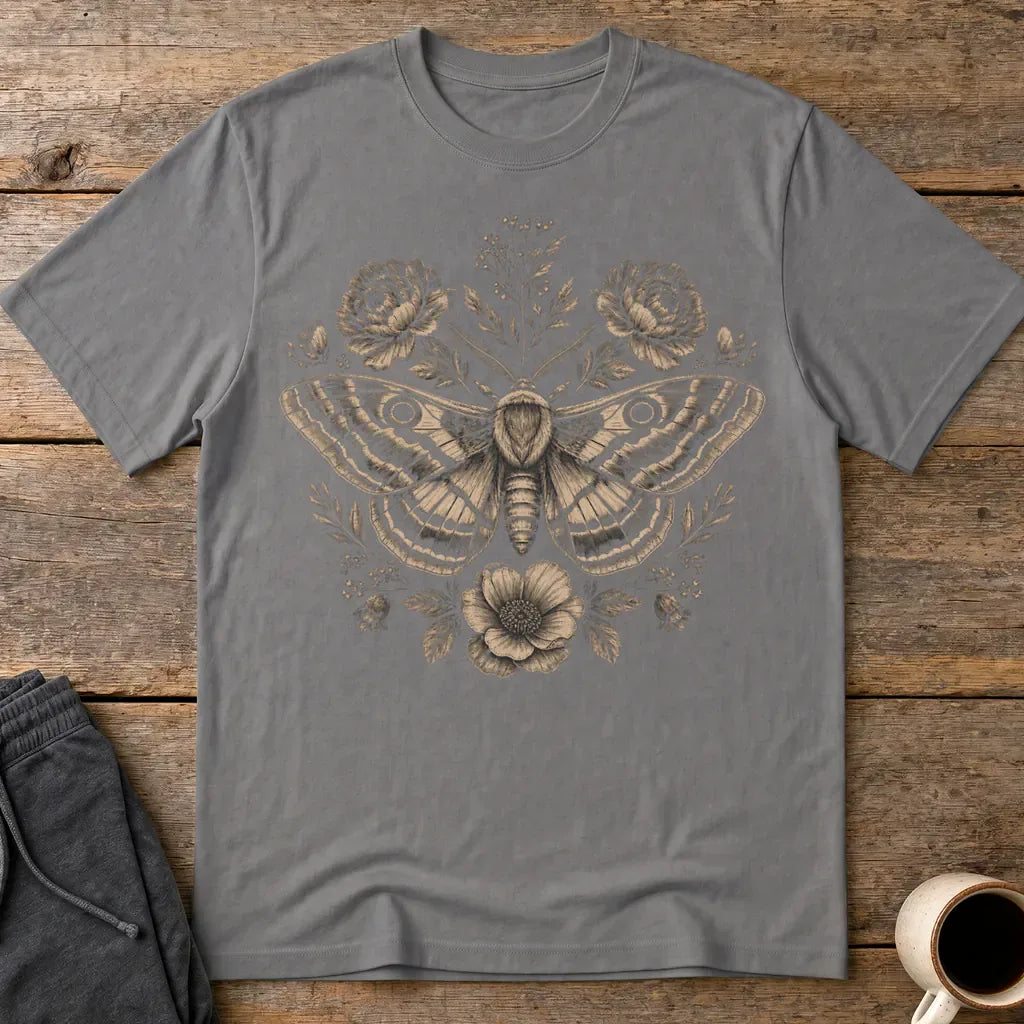 Vintage Botanical Moth T-Shirt - Charcoal