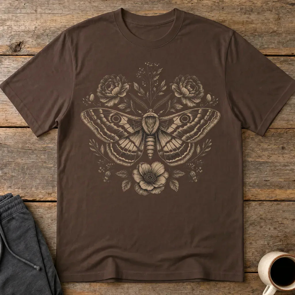 Vintage Botanical Moth T-Shirt - Dark Chocolate
