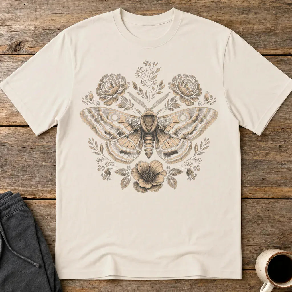 Vintage Botanical Moth T-Shirt - Ice Grey