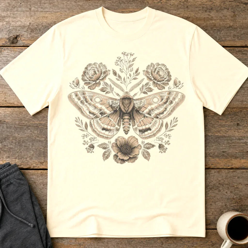 Vintage Botanical Moth T-Shirt - Natural