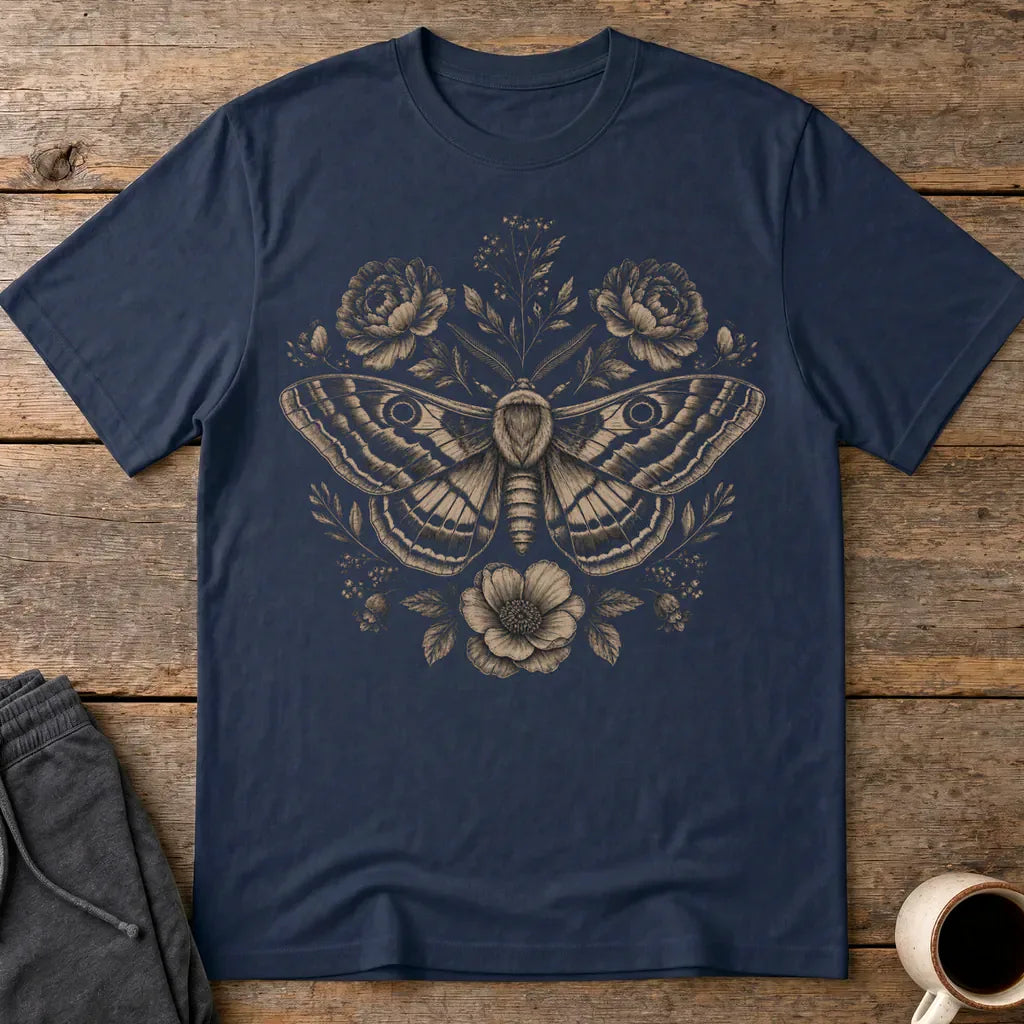 Vintage Botanical Moth T-Shirt - Navy