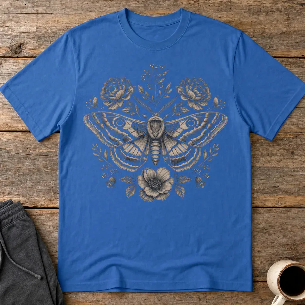 Vintage Botanical Moth T-Shirt - Royal