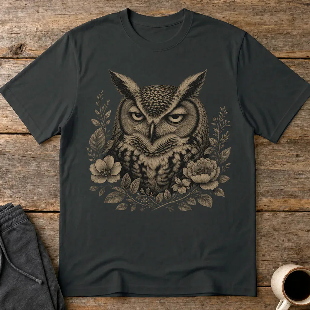 Unbothered Floral Owl T-Shirt - Black