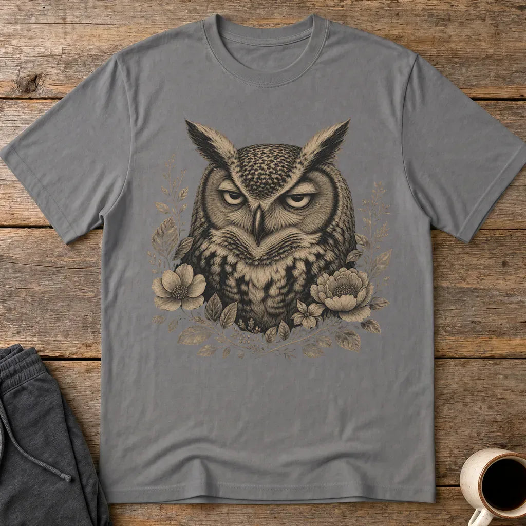 Unbothered Floral Owl T-Shirt - Charcoal