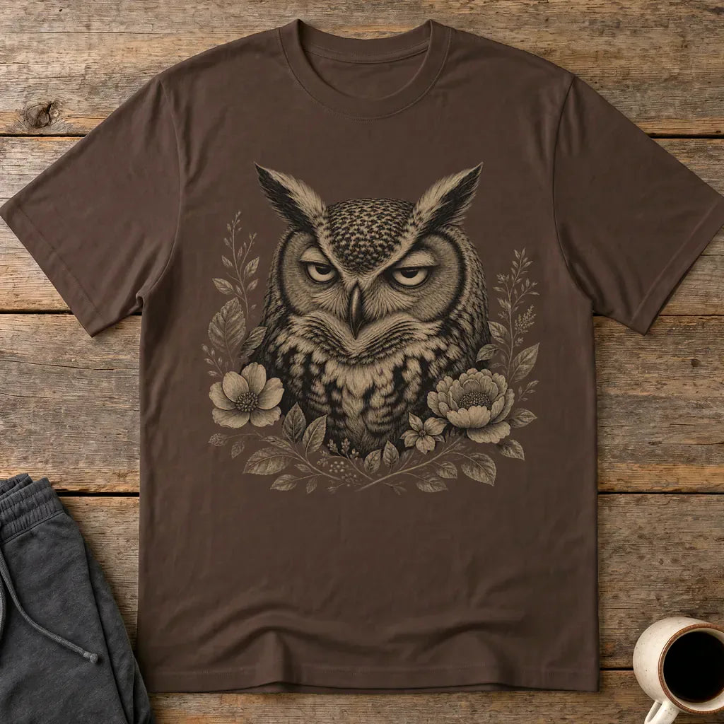 Unbothered Floral Owl T-Shirt - Dark Chocolate