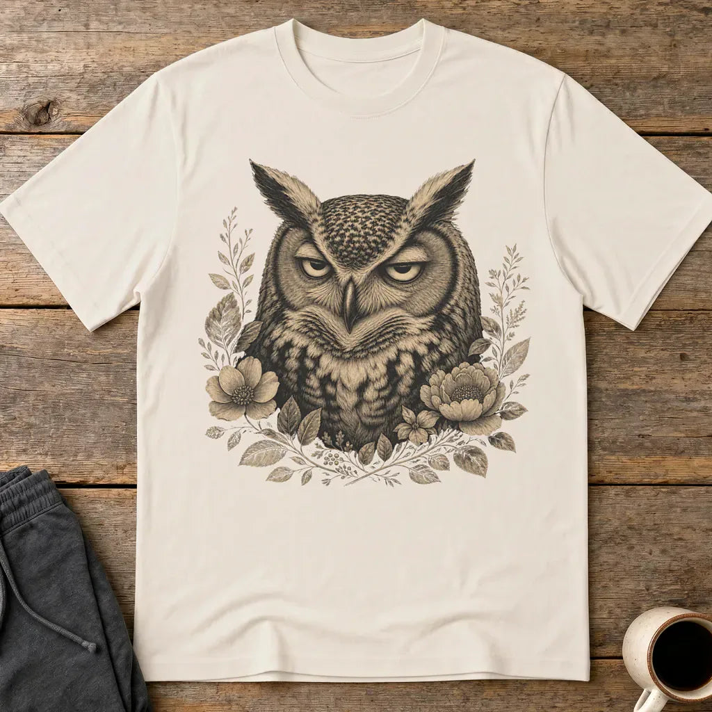 Unbothered Floral Owl T-Shirt - Ice Grey