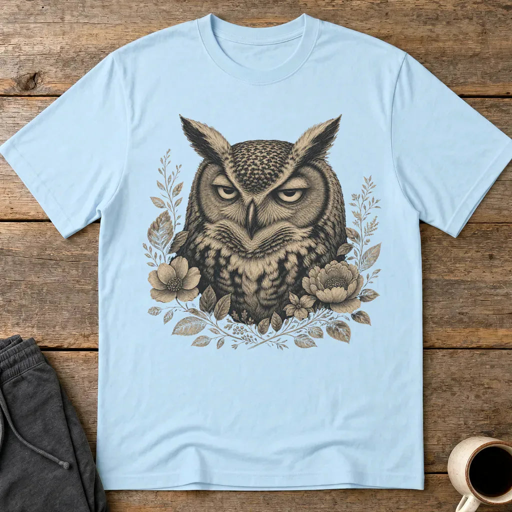 Unbothered Floral Owl T-Shirt - Light Blue